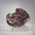 Red scolecite cabinet specimen from Maharashtra India with radiating white crystal sprays and hematite-rich burgundy coloration