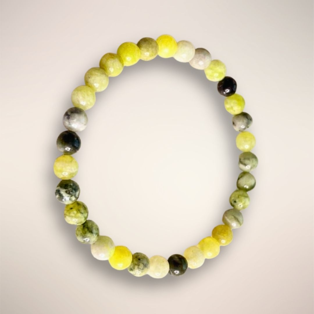 Serpentine Bracelet 6mm from South Africa with green and yellow beads