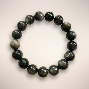 Silver Sheen Obsidian 12mm Beaded Bracelet — Mexico