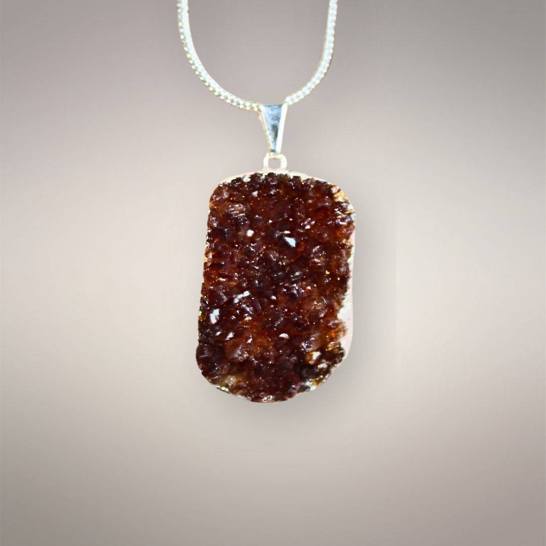 Smoky citrine cluster pendant with deep golden-brown crystal face and .925 silver bale