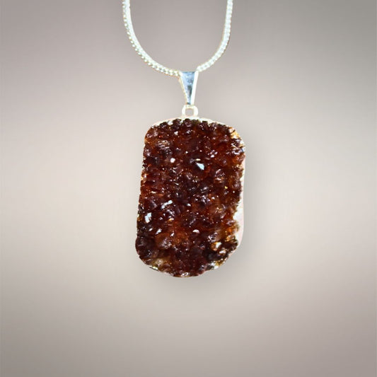 Smoky citrine cluster pendant with deep golden-brown crystal face and .925 silver bale