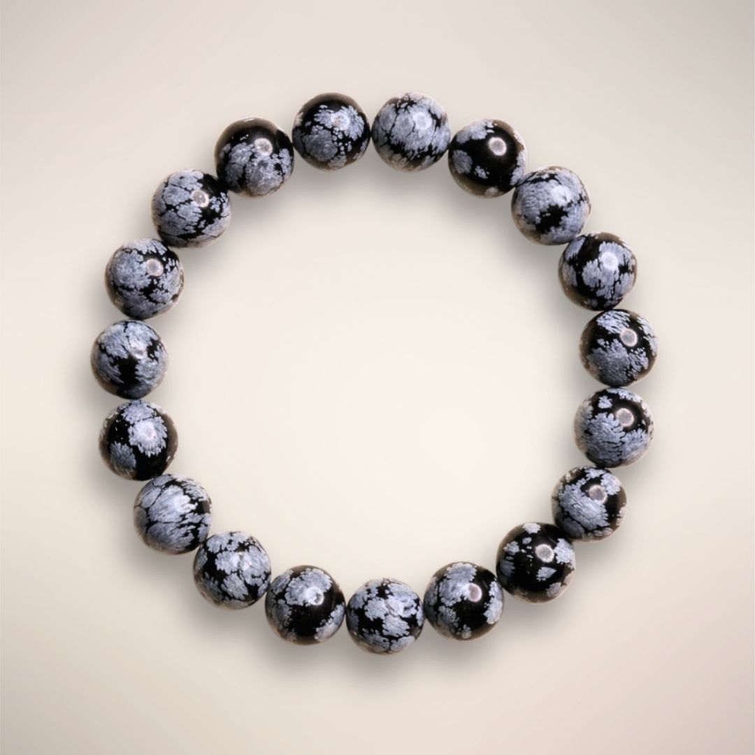 Snowflake Obsidian Bracelet - 12mm Beaded 