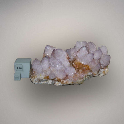 Amethyst Spirit Quartz cluster from South Africa shown with one inch scale cube for size reference.