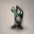 Front view of Mexican Velvet Rainbow Obsidian figural sculpture with flowing openwork design, green flash, and polished black base.