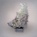 Front view of Mexico Veracruz Amethyst cluster with lavender-purple prismatic crystals, three scepter formations, pale matrix, and brown lepidocrocite-bearing areas.